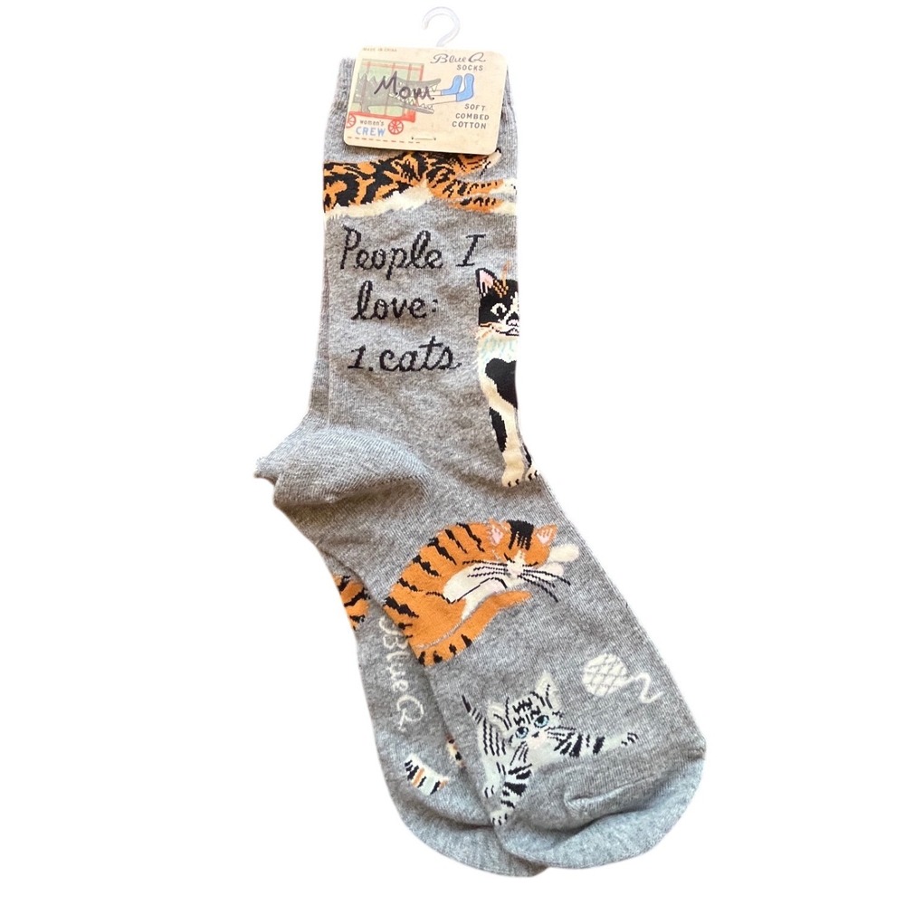 NEW Blue Q People I Love 1 Cats Crew Socks Womens‎ Gray Cotton Blend SW512
